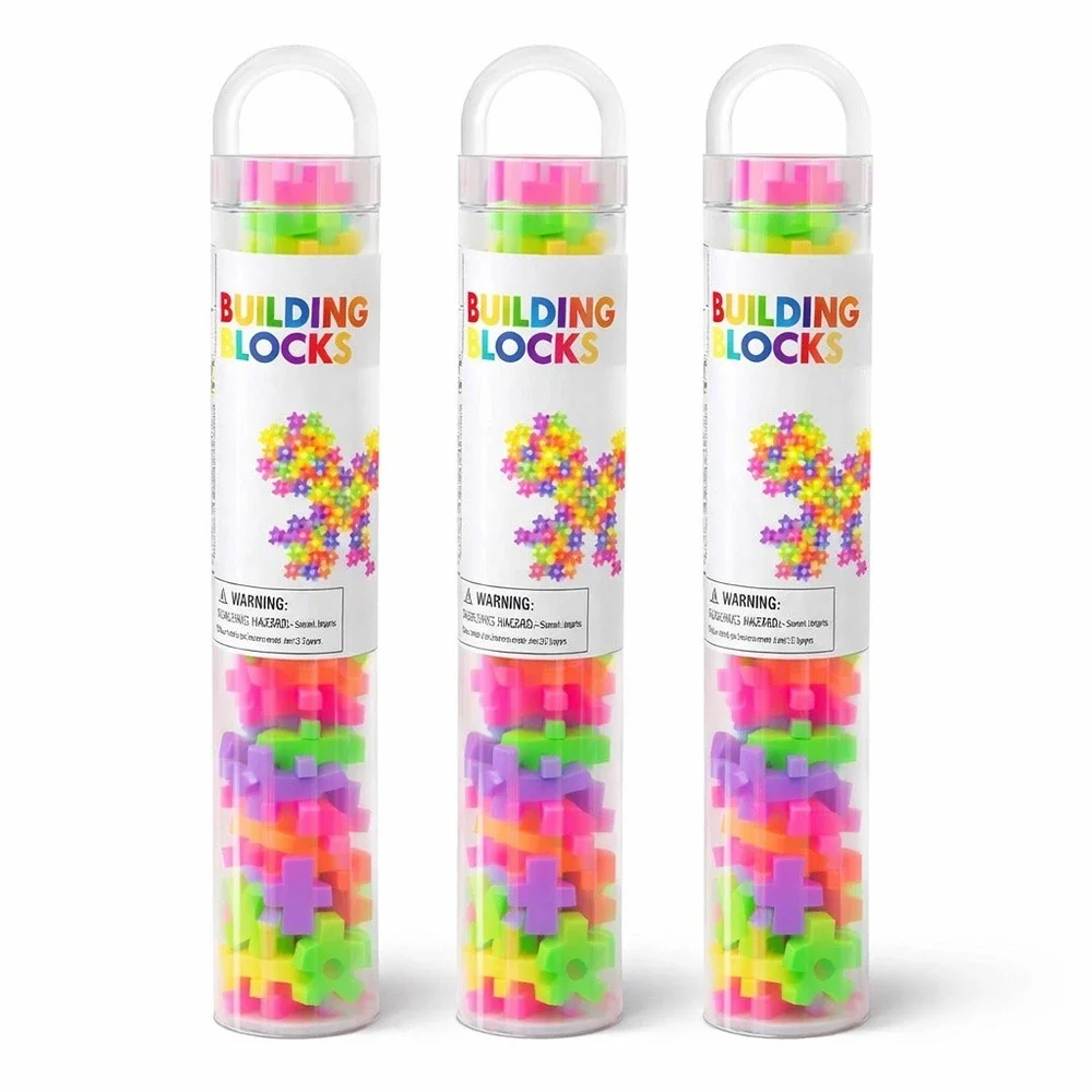 72pc Neon Building Blocks Tube Kids STEM Interlocking Puzzle Toy Party Favor 1pk